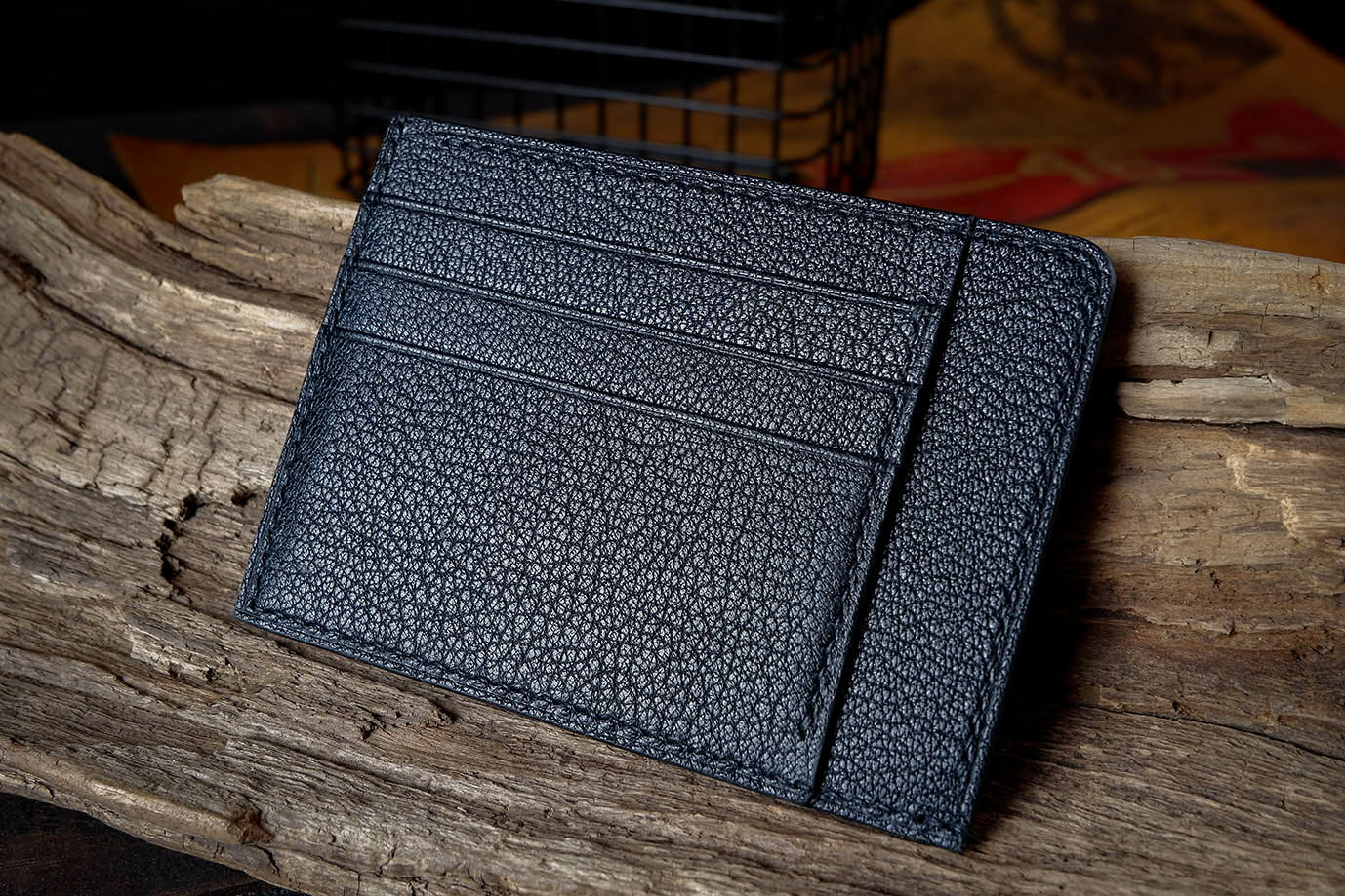 мужской картхолдер, черная кожа, кожа козы, французская кожа, Hermes, заказать картхолдер, купить картхолдер, картхолдер под заказ, ручная прошивка, ручная работа