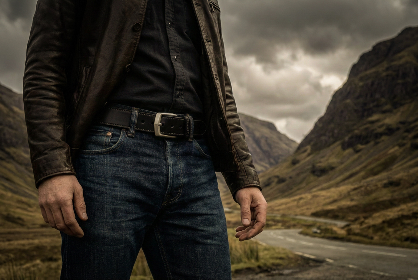 Ремень из японской кожи, нержавеющая сталь (JBSS05)