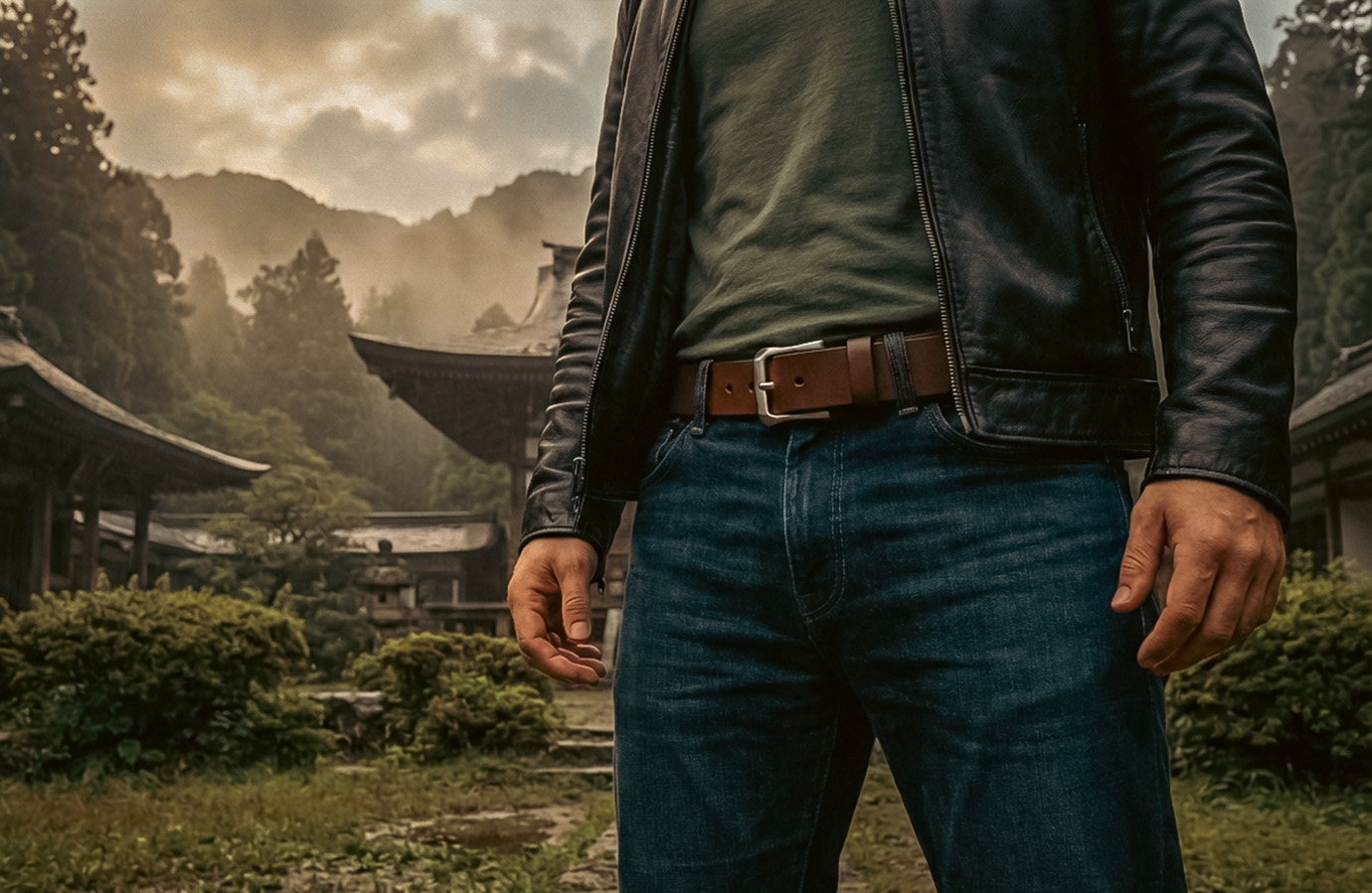 Ремень из японской кожи, нержавеющая сталь (JBRSS05)