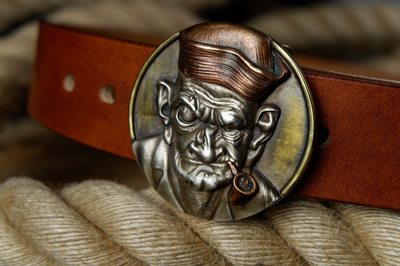 мужской ремень, кожаный ремень, для джинсов, коричневая кожа, светло-коричневая кожа, кожа цвет виски, толстый ремень, пряжка литая латунь, ширина 40 мм, 4 см, ручная работа, Grossone, надежная пряжка, английская кожа, ручная прошивка, брючный, джинсовый ремень, классический ремень, купить ремень, заказать ремень, ремень под заказ, ремень большой размер, , авторские пряжки, необычные пряжки, пряжка папай, пряжка моряк, мужик с трубкой, пряжка из трех металлов, разноцветная пряжка