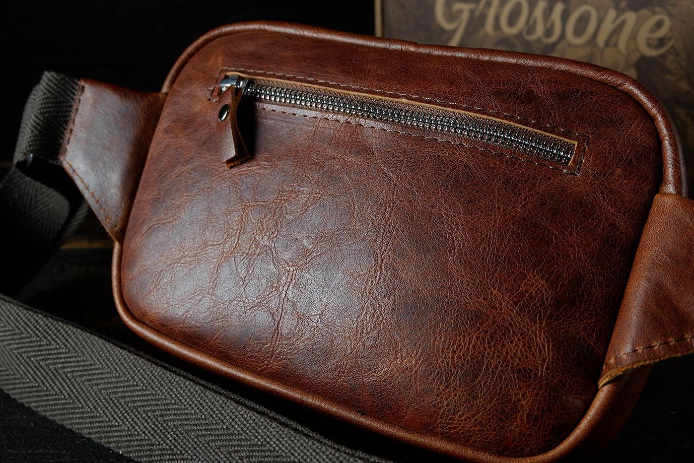 поясная сумка,  мужская сумка, коричневая кожа, итальянская кожа, бычья кожа, заказать сумку, купить сумку, ручная работа, натуральная кожа, сумка маклай, Grossone, фурнитура нержавеющая сталь, подклад канвас, итальянский канвас