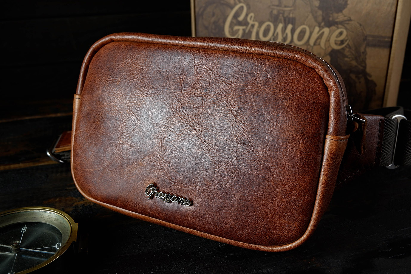 поясная сумка,  мужская сумка, коричневая кожа, итальянская кожа, бычья кожа, заказать сумку, купить сумку, ручная работа, натуральная кожа, сумка маклай, Grossone, фурнитура нержавеющая сталь, подклад канвас, итальянский канвас