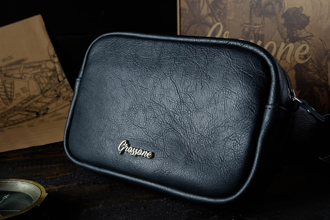 поясная сумка,  мужская сумка, черная кожа, итальянская кожа, бычья кожа, заказать сумку, купить сумку, ручная работа, натуральная кожа, сумка маклай, Grossone, фурнитура нержавеющая сталь, подклад канвас, итальянский канвас