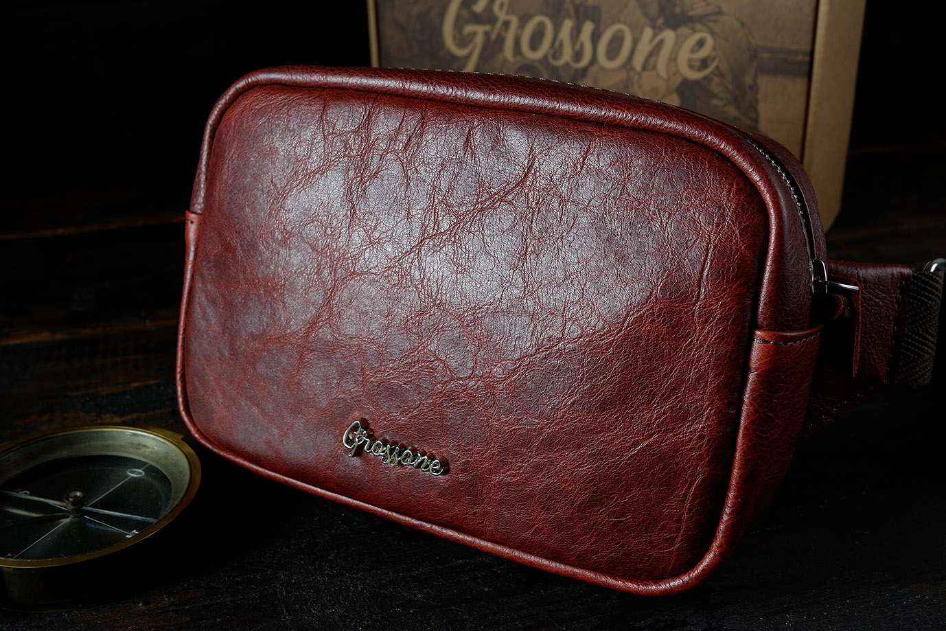 поясная сумка,  мужская сумка, коричнево-бордовая кожа, итальянская кожа, бычья кожа, заказать сумку, купить сумку, ручная работа, натуральная кожа, сумка маклай, Grossone, фурнитура нержавеющая сталь, подклад канвас, итальянский канвас