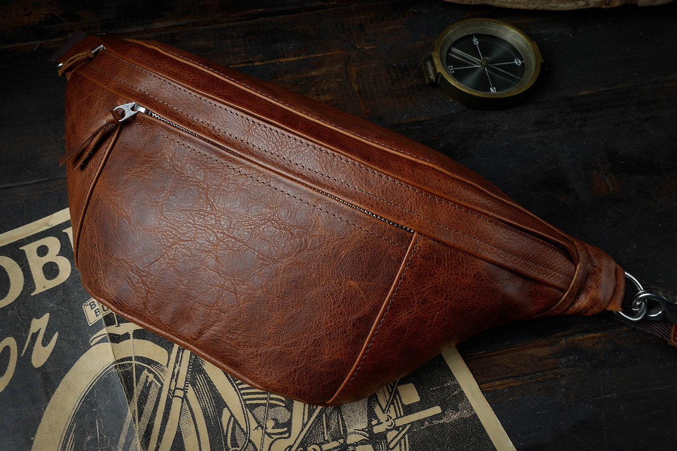 поясная сумка,  мужская сумка, коричневая кожа, итальянская кожа, бычья кожа, заказать сумку, купить сумку, ручная работа, натуральная кожа, сумка боливар, Grossone, фурнитура нержавеющая сталь, подклад канвас, итальянский канвас