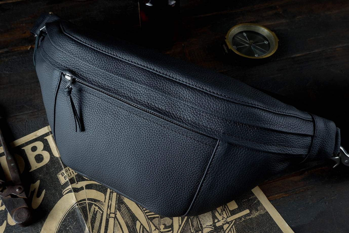 поясная сумка,  мужская сумка, черная кожа, кожа того, бычья кожа, заказать сумку, купить сумку, ручная работа, натуральная кожа, сумка боливар, Grossone, фурнитура нержавеющая сталь, подклад канвас, итальянский канвас