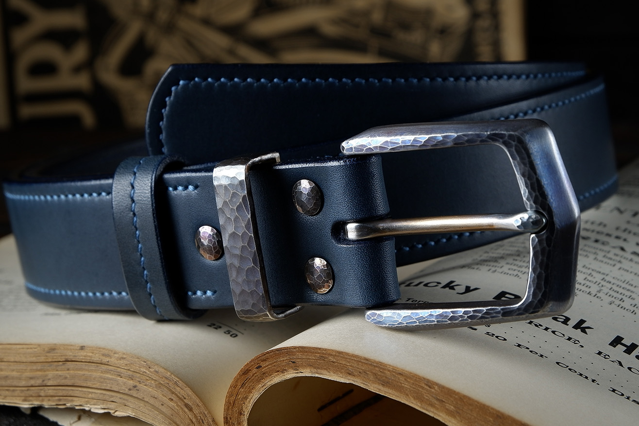 мужской ремень, кожаный ремень, для джинсов, синяя кожа, толстый ремень, пряжка нержавеющая сталь, ширина 40 мм, 4 см, ручная работа, Grossone, водяной буйвол, надежная пряжка, японская кожа, ручная прошивка, брючный, джинсовый ремень, классический ремень, купить ремень, заказать ремень, ремень под заказ, ремень большой размер