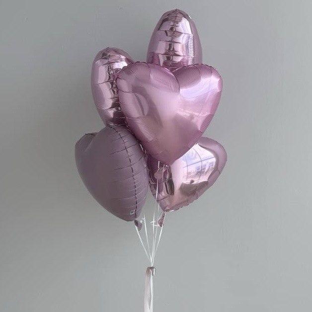 Сет шары сердца розовые микс 5 шт