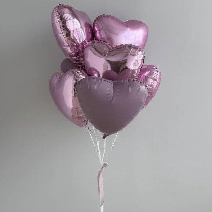 Сет шары сердца розовые микс 7 шт