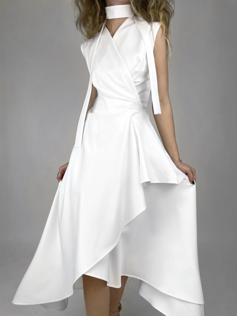 Платье на запах без рукава (молочный)