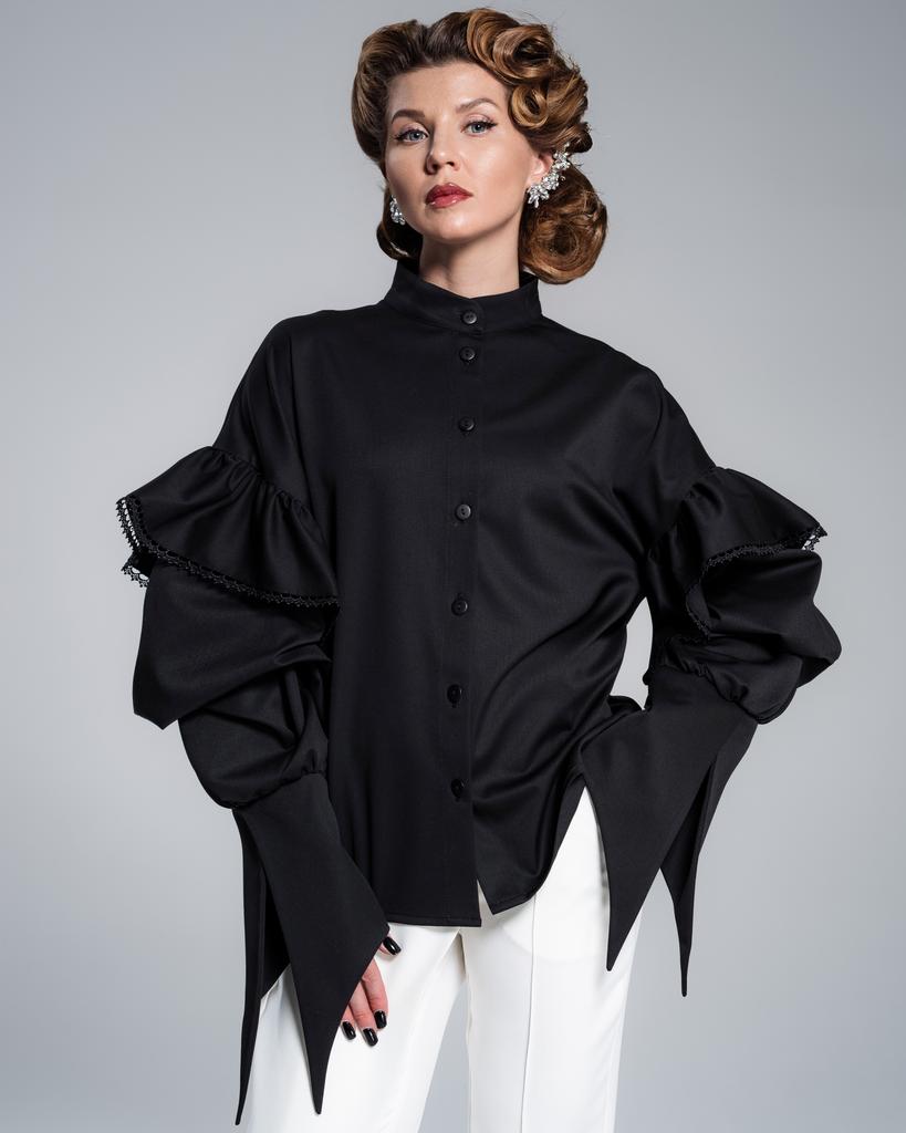 Рубашка с объемным рукавом (черный)