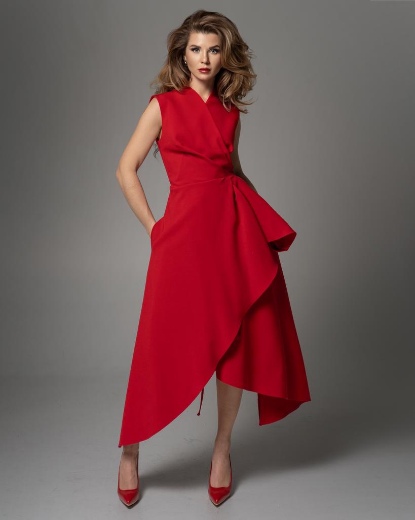 Платье на запах без рукава (красный)