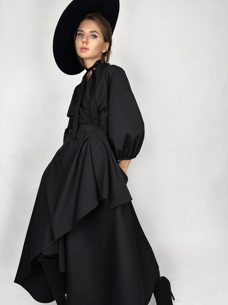 Платье на запах с рукавом (черный)