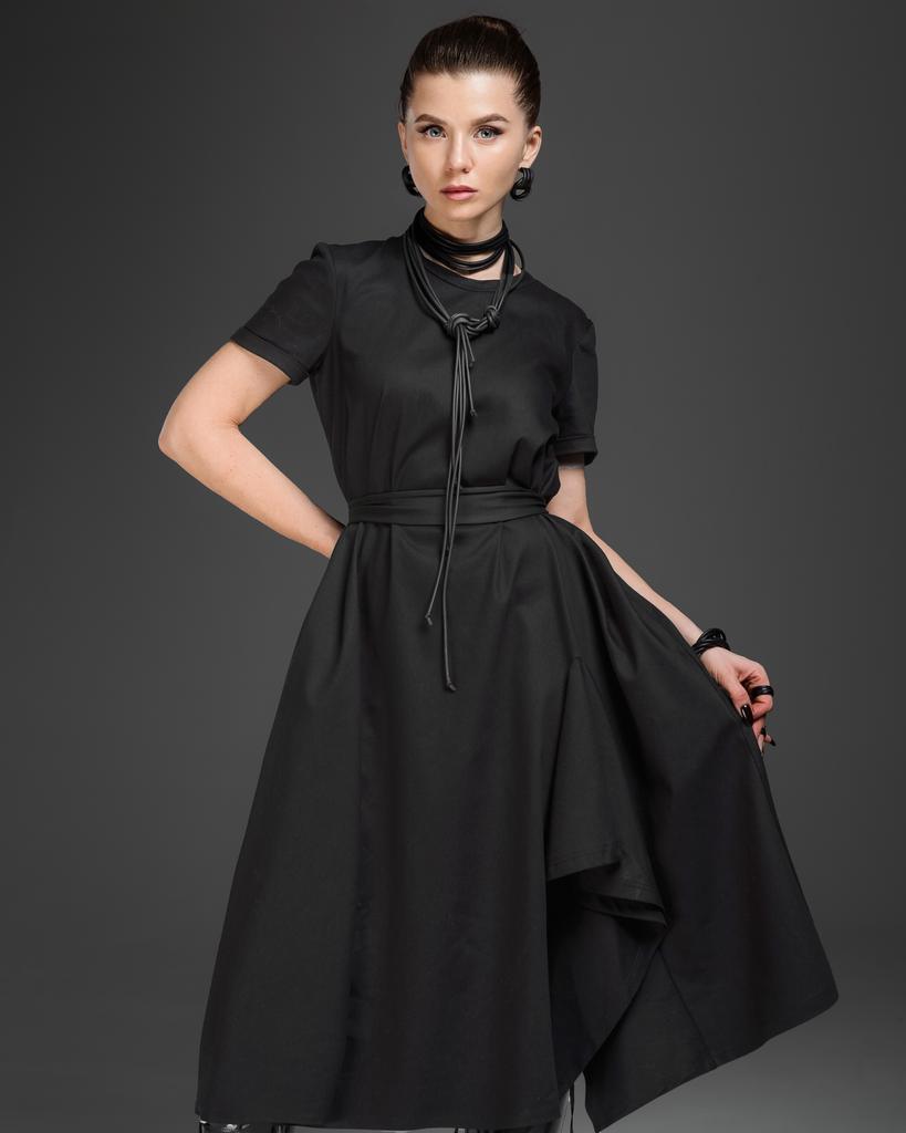 Футболка-платье с оборкой (черный)