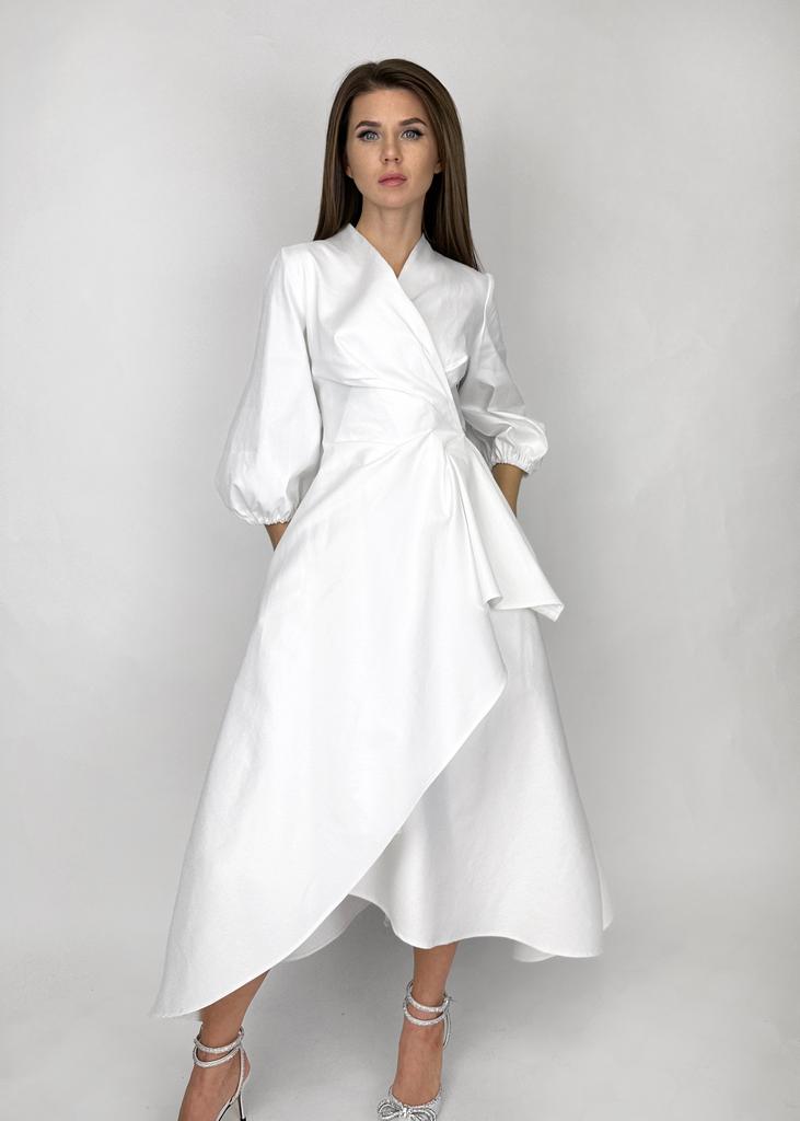 Платье на запах с рукавом (молочный)