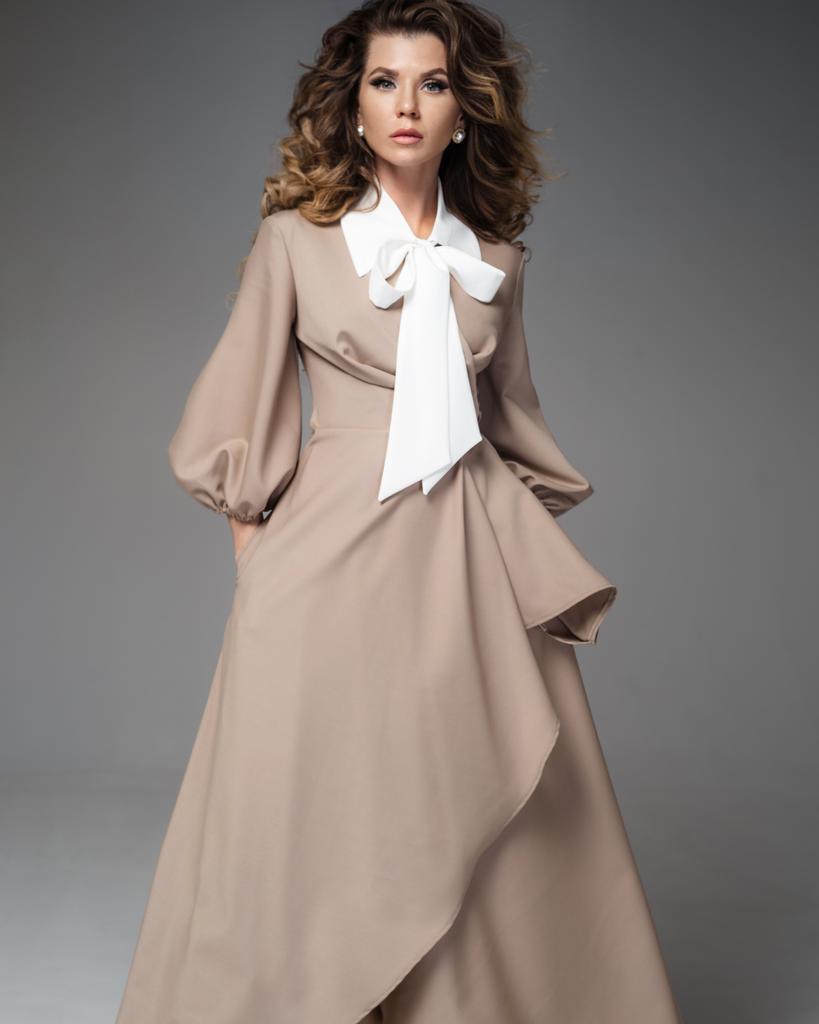 Платье на запах с рукавом (бежевый)