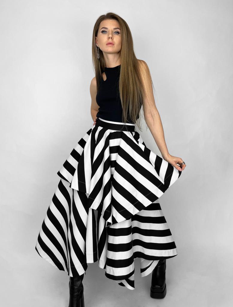 Юбка пышная двухъярусная макси (ч/б полоска)