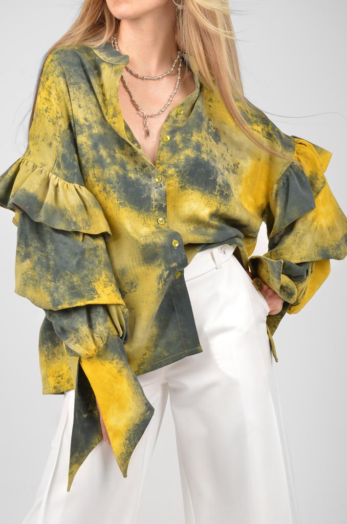 Рубашка с объемным рукавом (желто-зеленая)