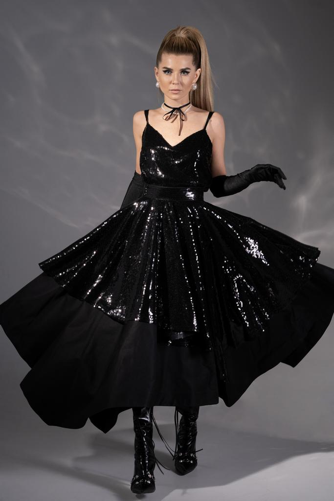 Юбка пышная двухъярусная макси с пайетками (черный)