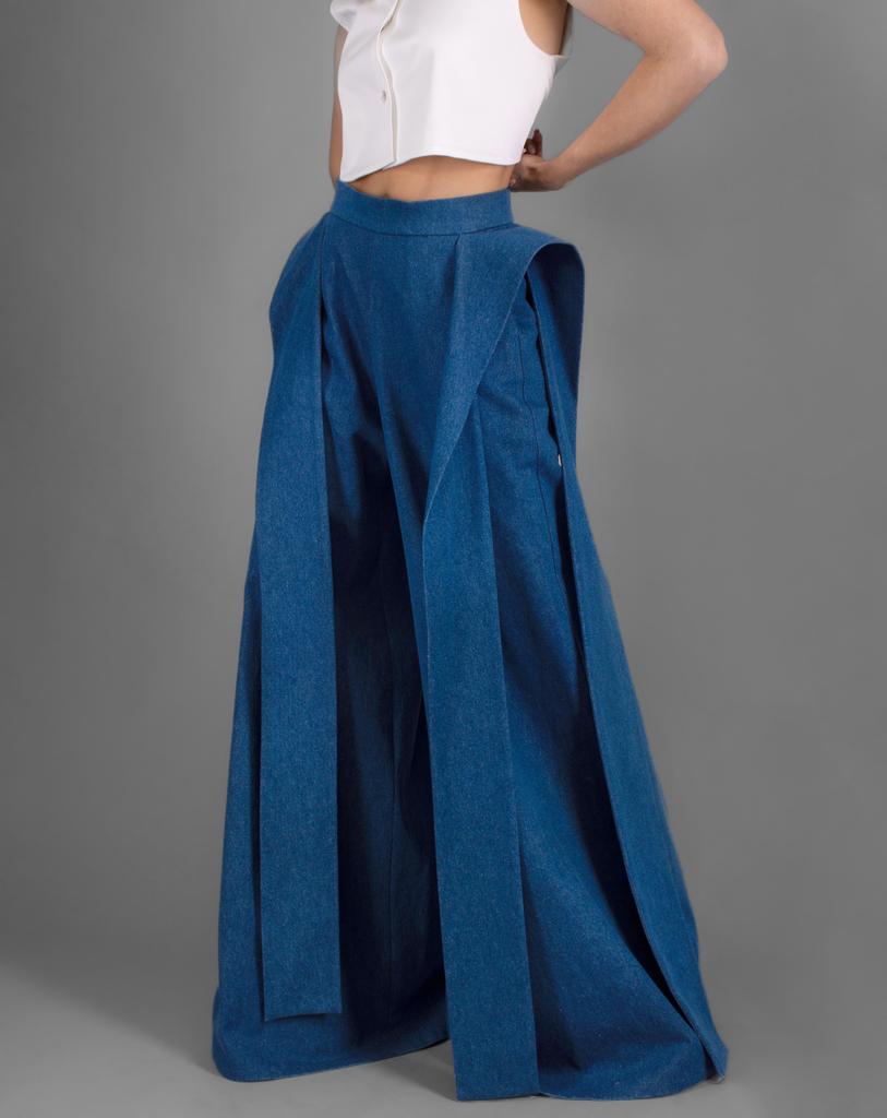 Джинсы с лентами  (синий)