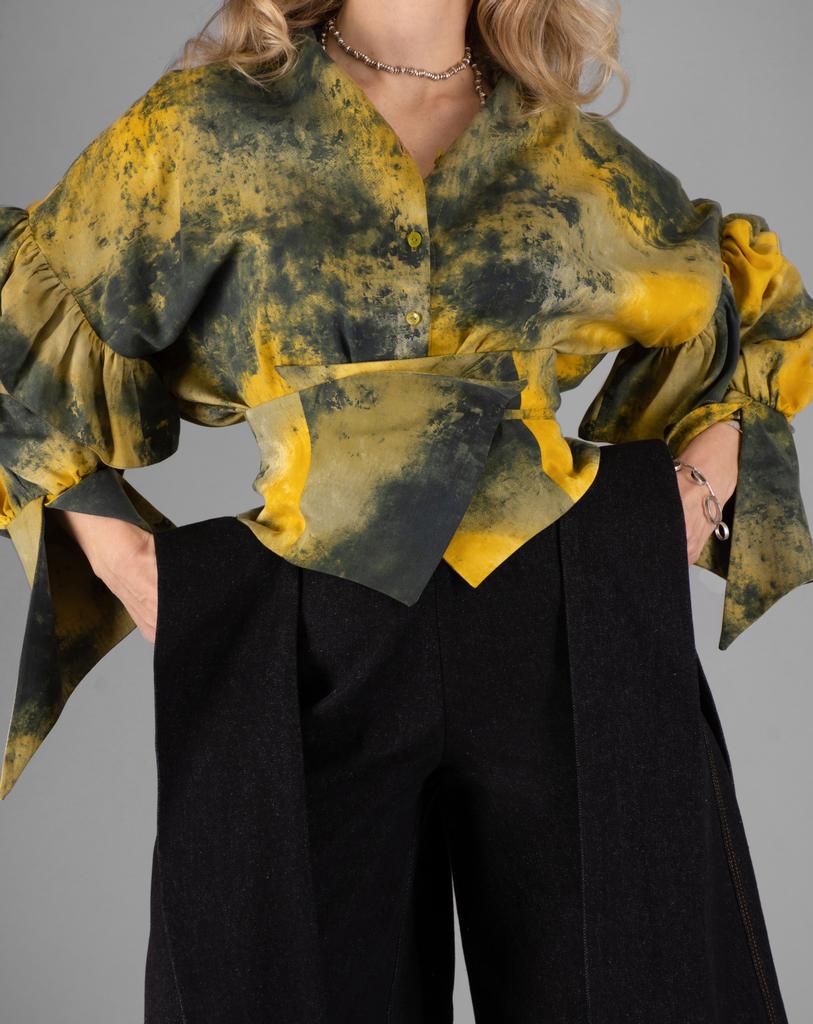 Пояс на завязках (желто-зеленый принт)