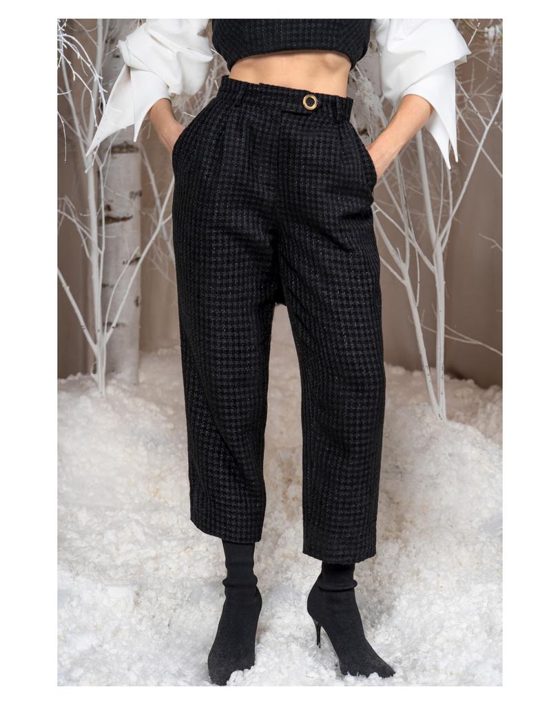 Брюки-бананы (черный, твид)