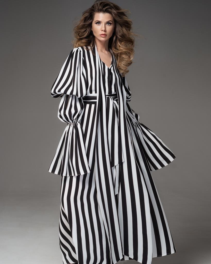 Платье-рубашка с воротником аскот (ч/б полоска)