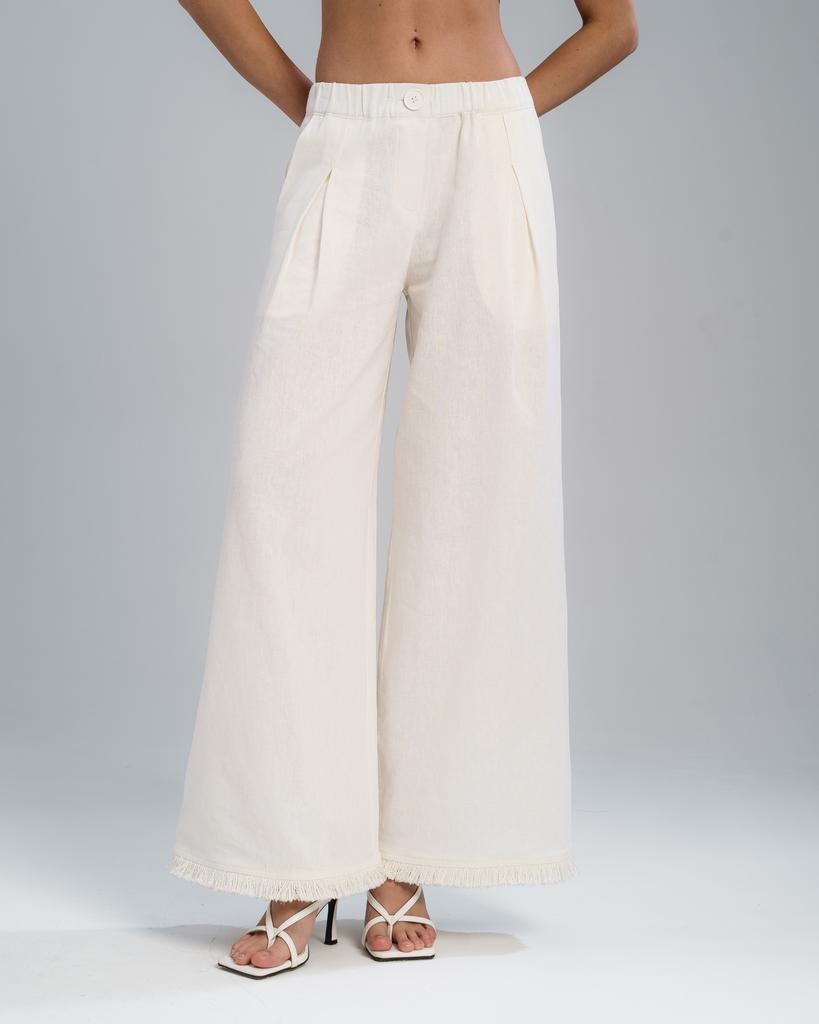 Брюки широкие с бахромой (молочный)