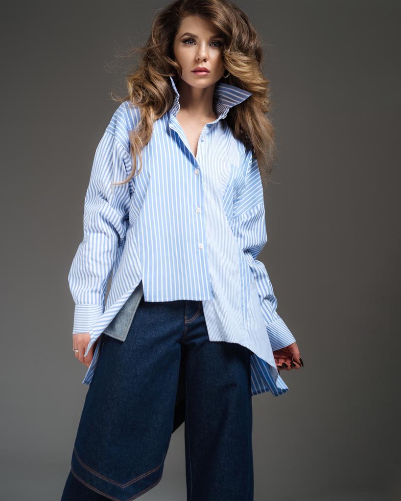 Асимметричная рубашка (голубой/полоска)