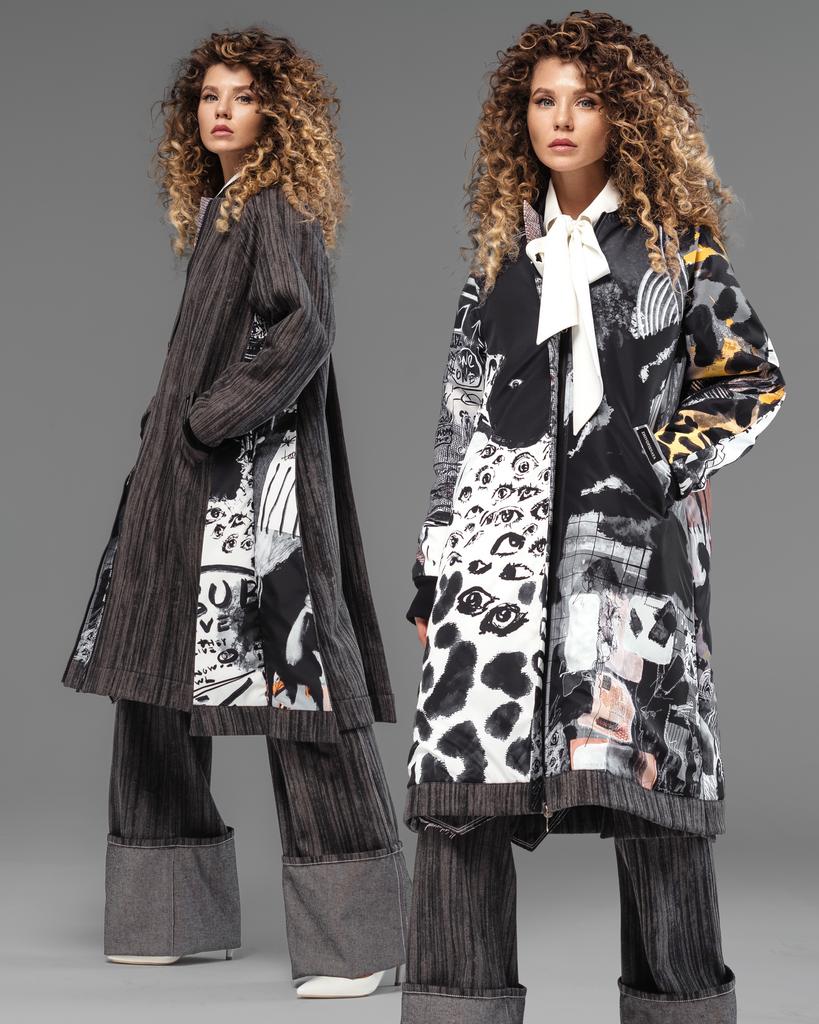 Бомбер укороченный зимний Стриж Samo (серый/принт)