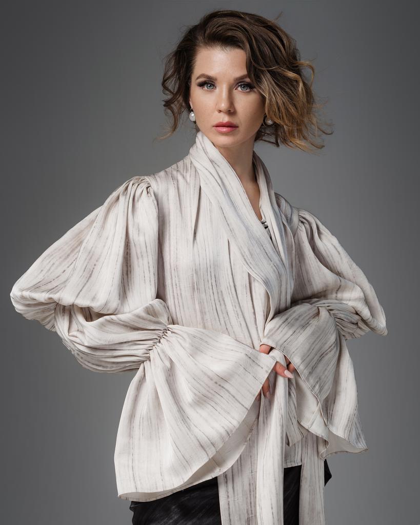 Блуза аскот (бежевый/полоска)