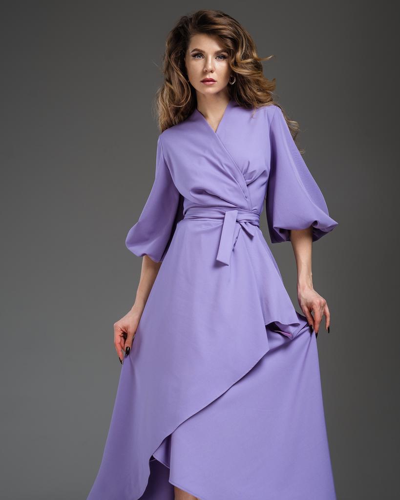 Платье на запах с рукавом (лавандовый)