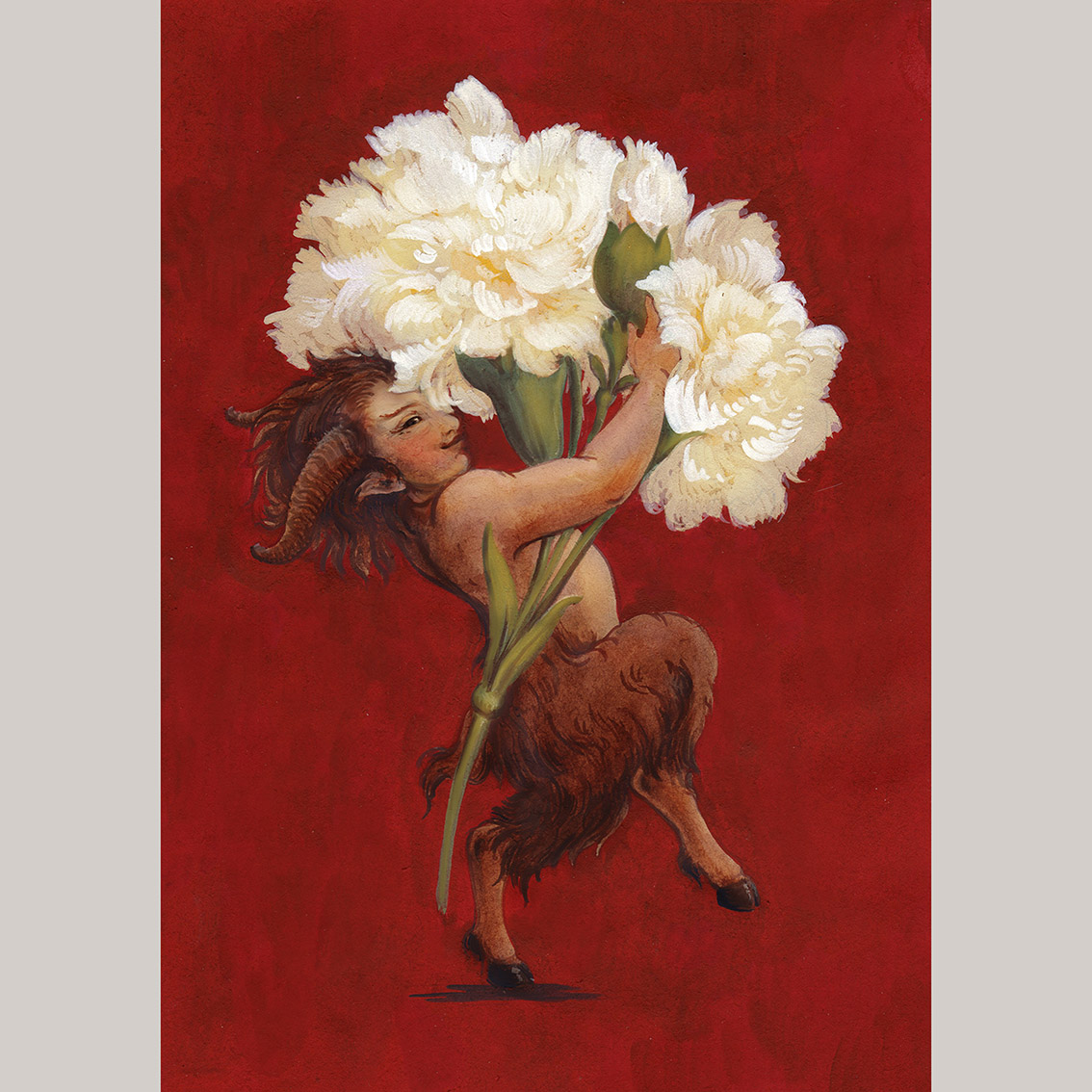Открытка Фавн с гвоздикой
