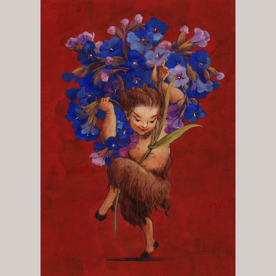 Открытка Фавн с медуницей