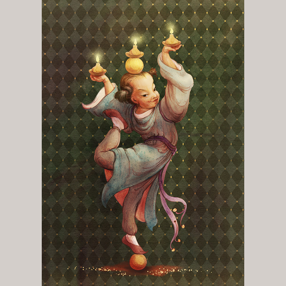 Открытка Китайчонок со свечками