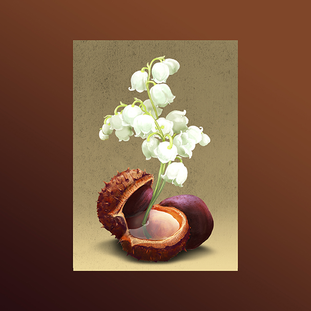 Мини-открытка Каштан и ландыш