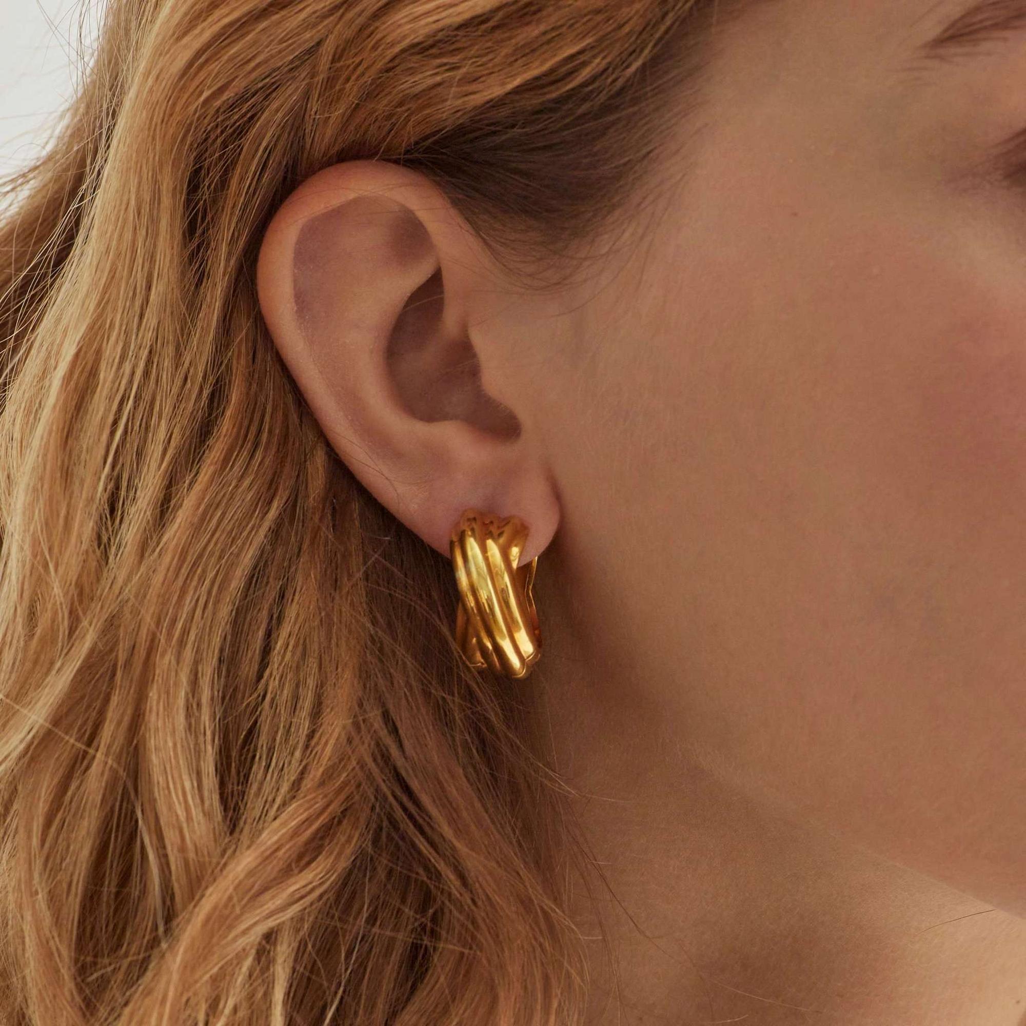 Серьги-кольца ROMAGNA с переплетением с позолотой