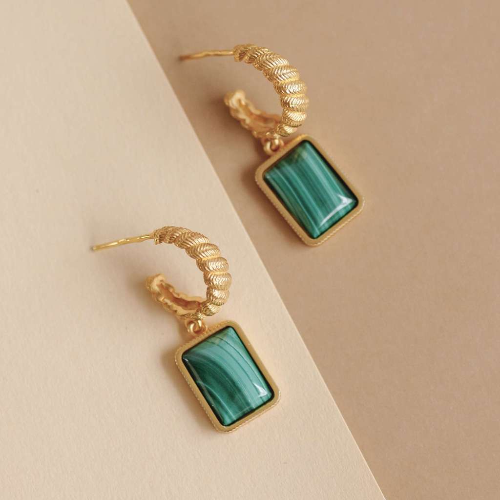 Серьги-хулахупы с малахитом DOLOMITI