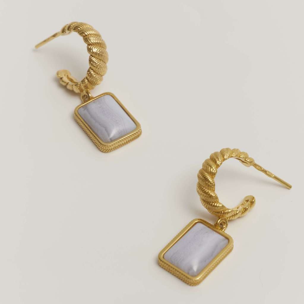 Серьги-хулахупы с голубым агатом DOLOMITI