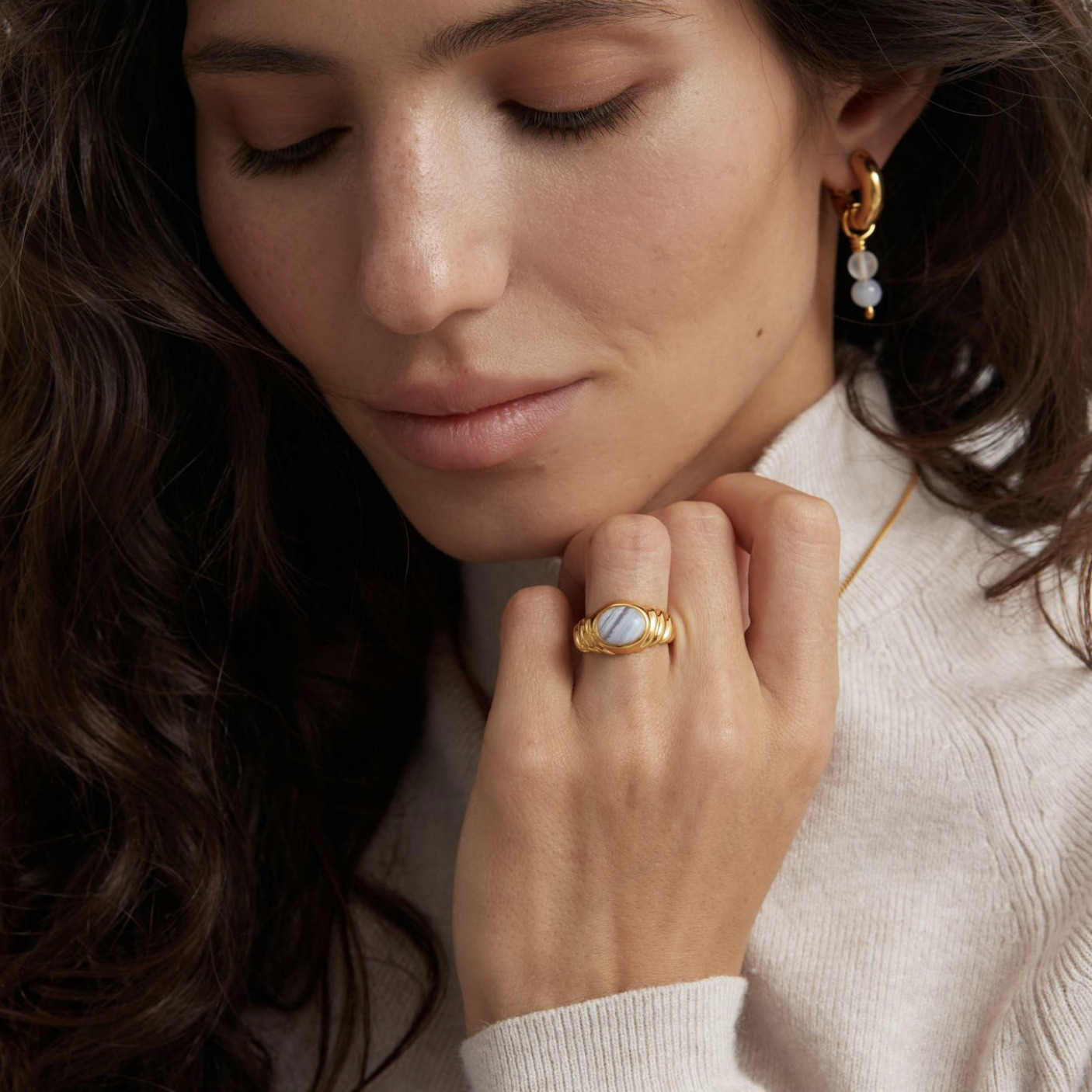 Кольцо AGELLO с голубым агатом