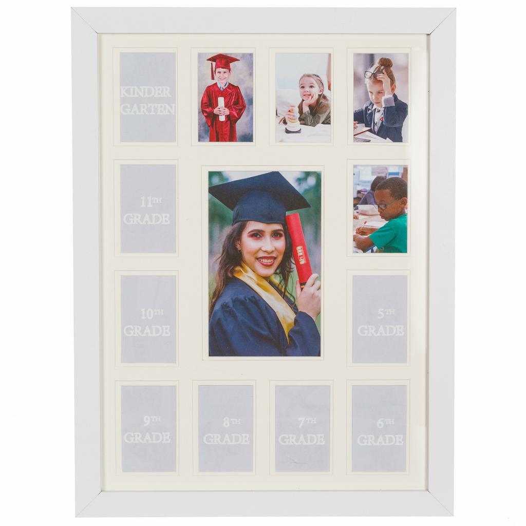 One 5x7" Photo and Twelve 2.5x3.5" Pictures, wood (white)