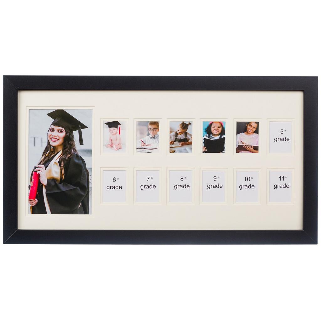 Twelve 1.5" x 2" Photos and one 4x6" Picture, wooden (black)