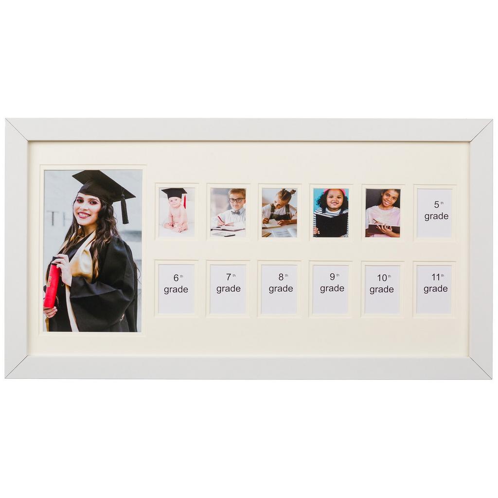 Twelve 1.5" x 2" Photos and one 4x6" Picture, wooden (white)