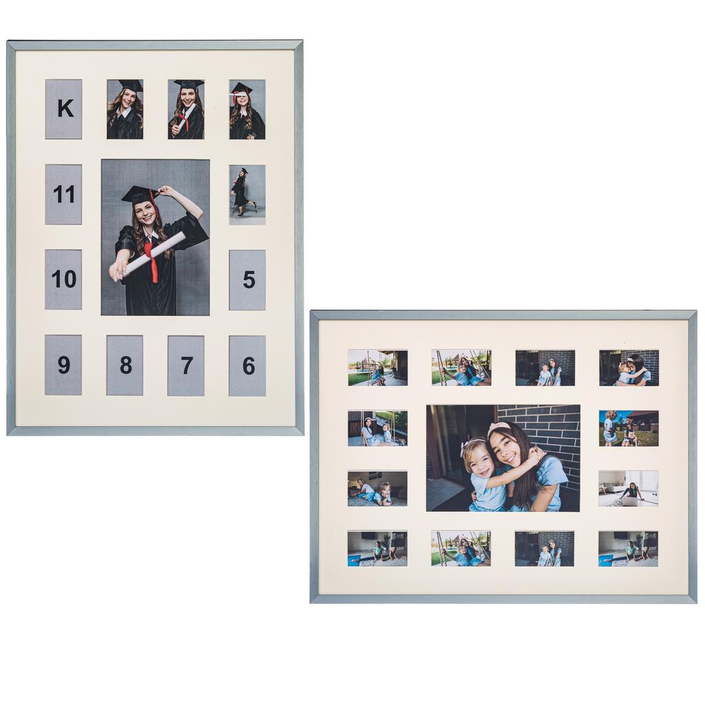 One 5x7" Photo and Twelve 2.5x3.5" Openings, aluminum (silver)
