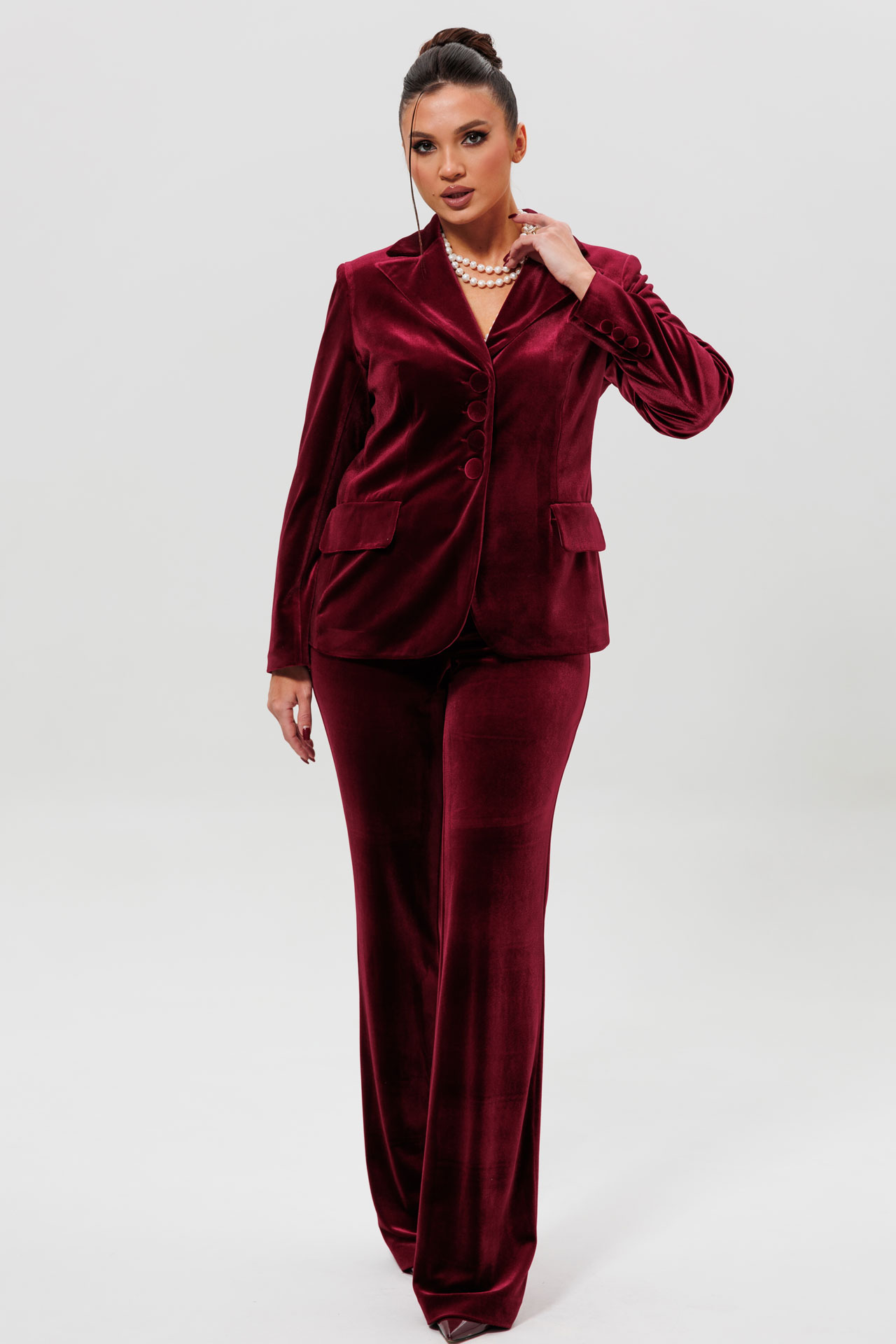 Костюм бордовый бархатный с жакетом и брюками арт. 11691/1