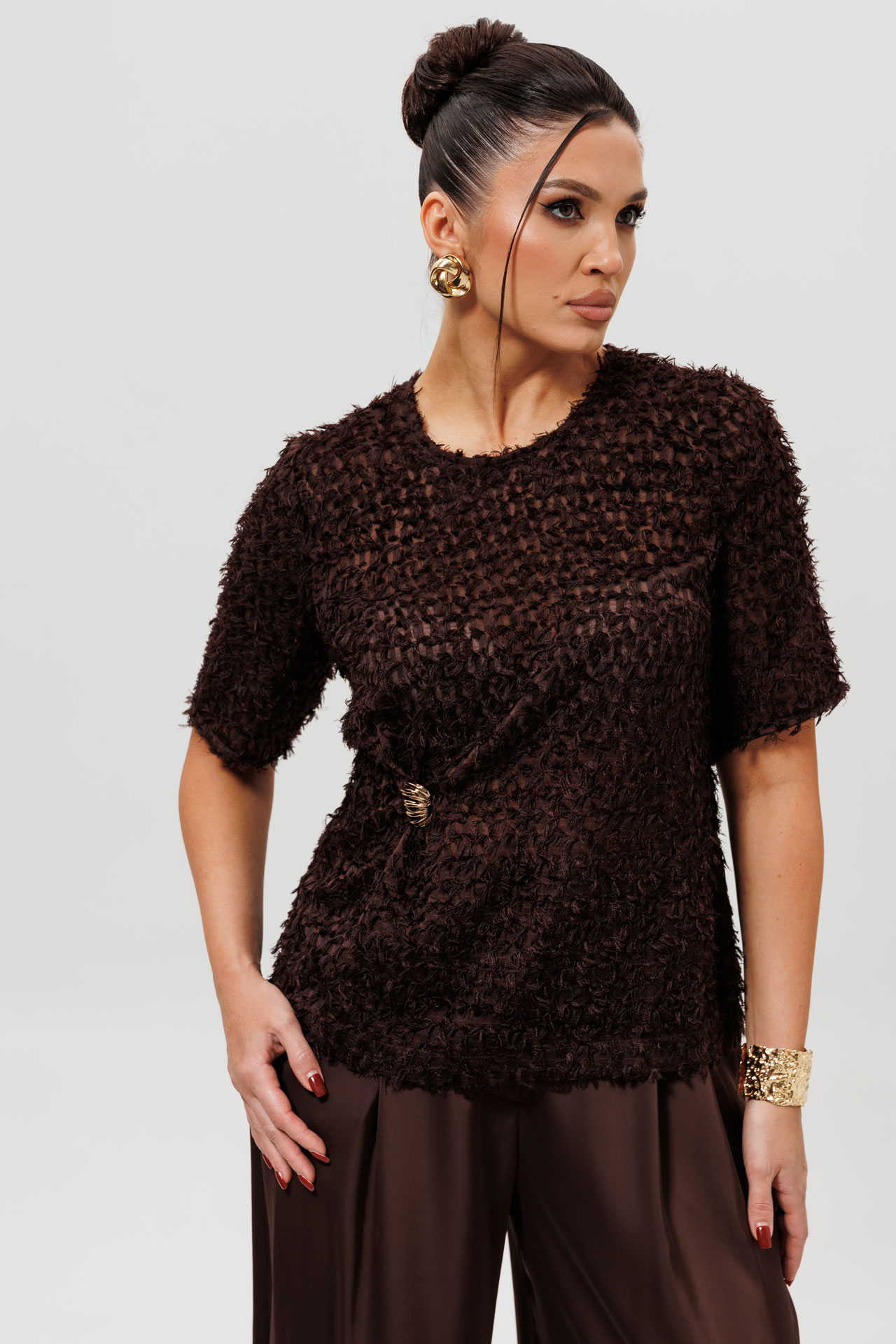 Блуза шоколадная из ткани "травка" арт. 1280