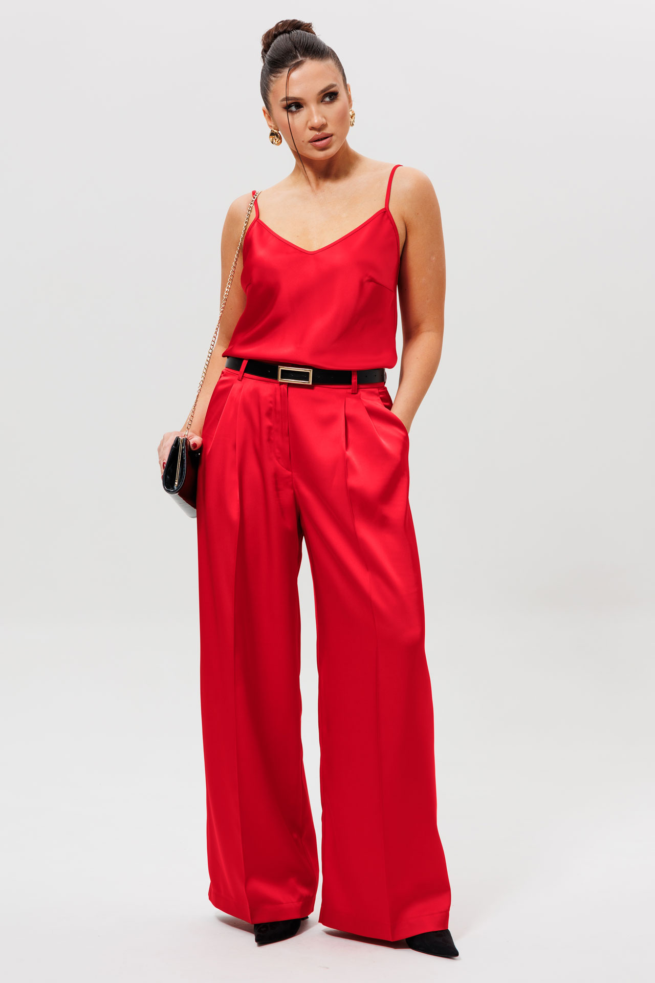 Брюки атласные красные арт. 1283