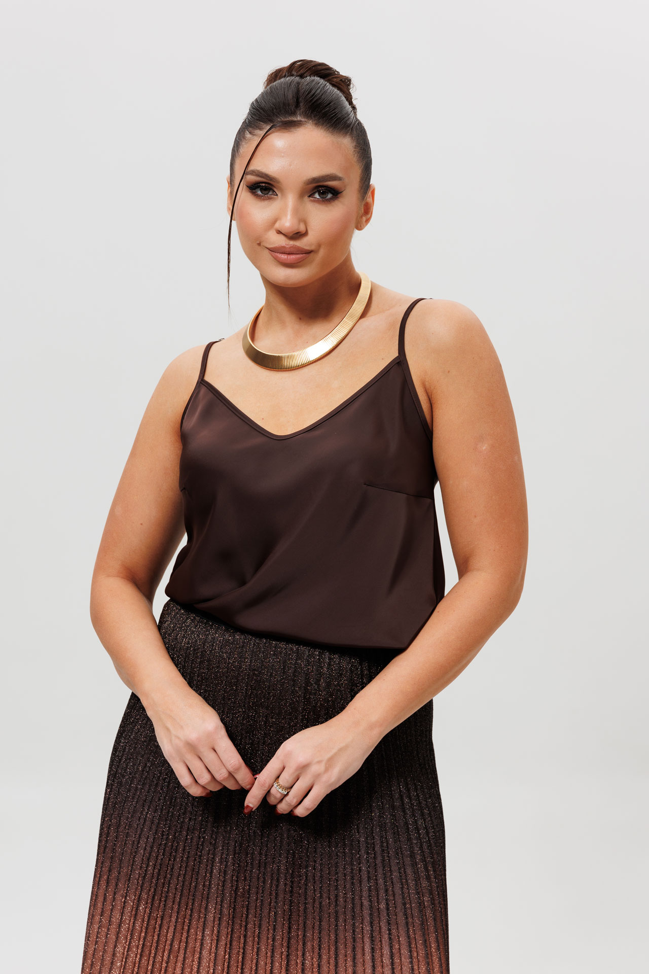 Блуза атласная шоколадная арт. 1164бл