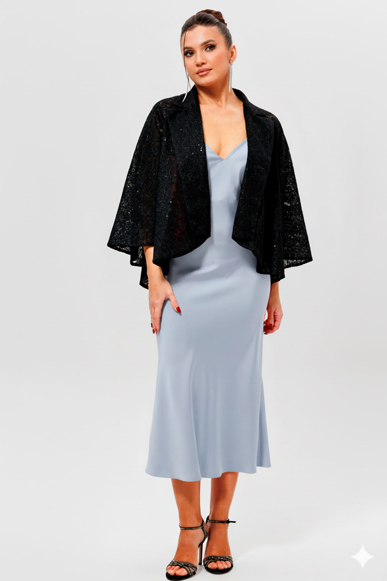 Кейп черный кружевной с пайетками арт. 1278