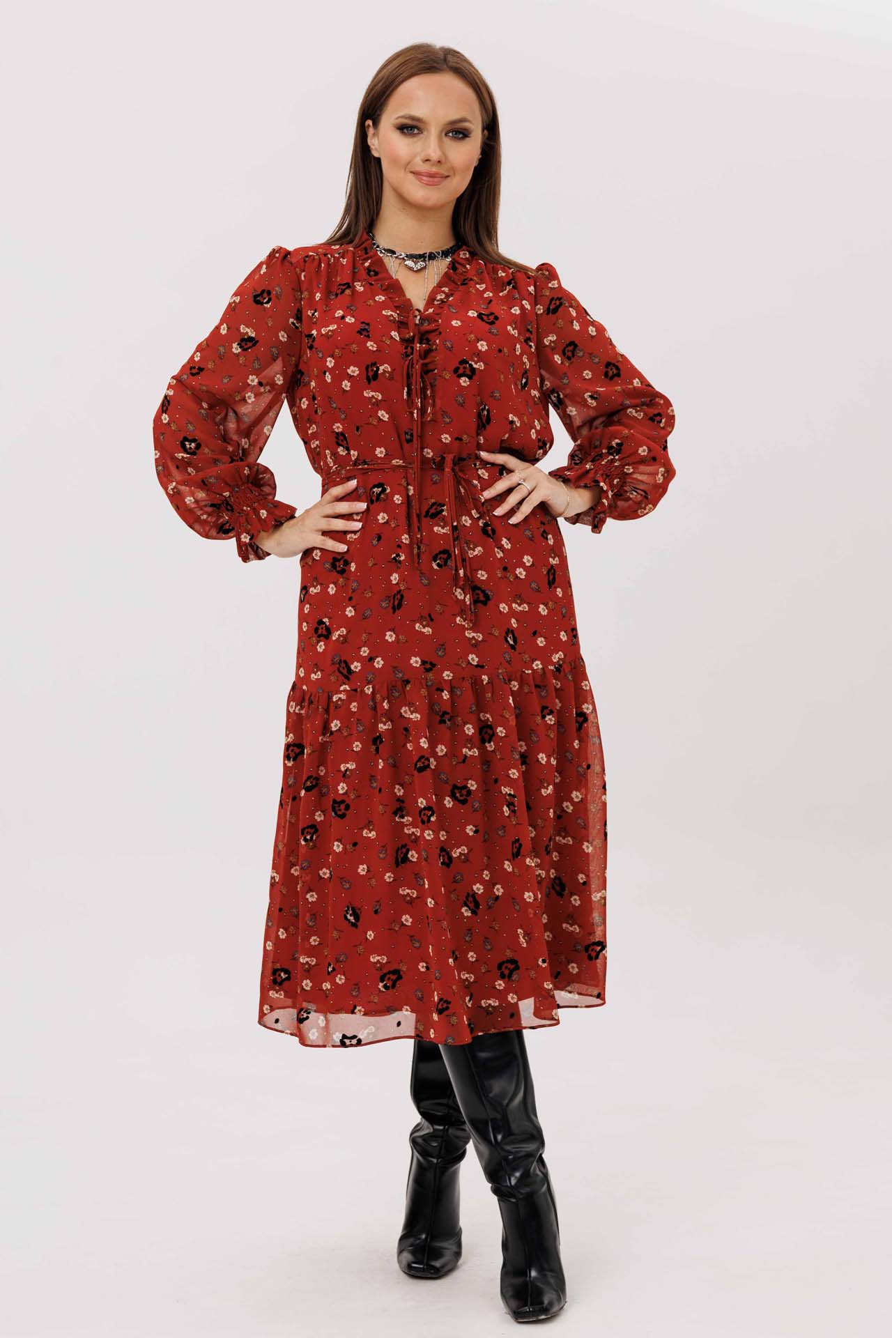 Платье шифоновое с напылением цветы флок арт. 1232